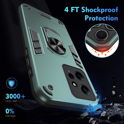 Xiaomi Redmi Note 12 4G Shockproof Metal Ring Holder Phone Case with 360 degrees Rotating Kickstand, Ultra Slim Protective Cover, Raised Camera Guard, PC Silicone Armour Shell, Anti-Scratch Back & Edge Protection