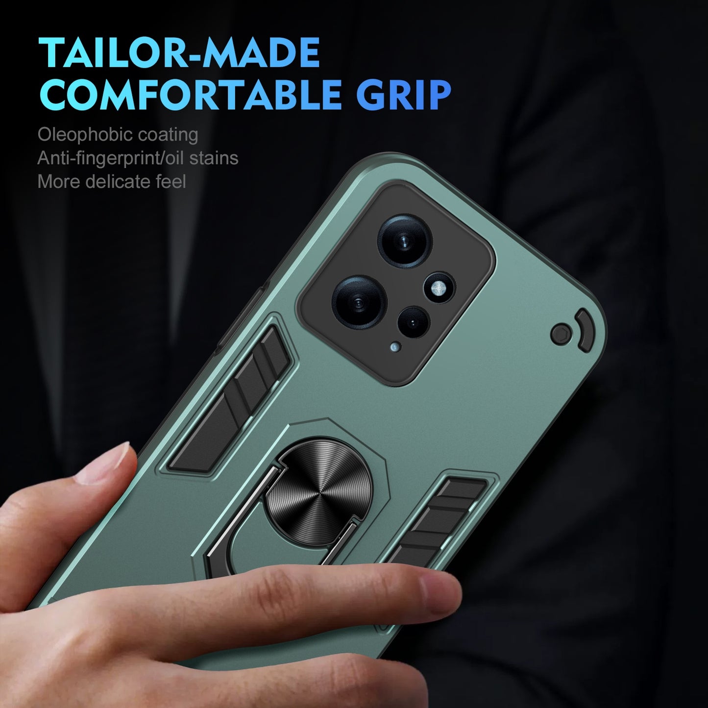 Xiaomi Redmi Note 12 4G Shockproof Metal Ring Holder Phone Case with 360 degrees Rotating Kickstand, Ultra Slim Protective Cover, Raised Camera Guard, PC Silicone Armour Shell, Anti-Scratch Back & Edge Protection