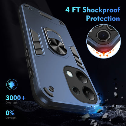 Xiaomi Redmi Note 13 Pro 4G Shockproof Metal Ring Holder Phone Case with 360 degrees Rotating Kickstand, Ultra Slim Protective Cover, Raised Camera Guard, PC Silicone Armour Shell, Anti-Scratch Back & Edge Protection