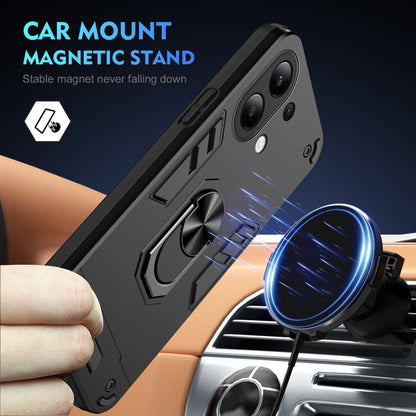 Xiaomi Redmi Note 13 4G Shockproof Metal Ring Holder Phone Case with 360 degrees Rotating Kickstand, Ultra Slim Protective Cover, Raised Camera Guard, PC Silicone Armour Shell, Anti-Scratch Back & Edge Protection