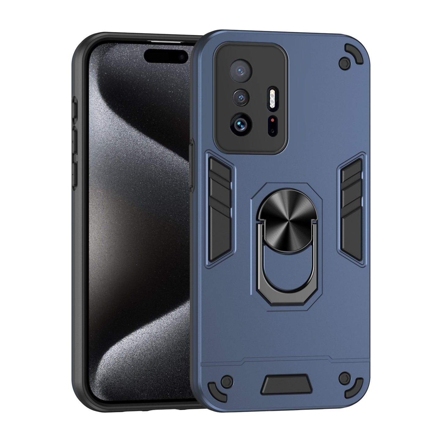 Xiaomi 11T Shockproof Metal Ring Holder Phone Case with 360 degrees Rotating Kickstand, Ultra Slim Protective Cover, Raised Camera Guard, PC Silicone Armour Shell, Anti-Scratch Back & Edge Protection