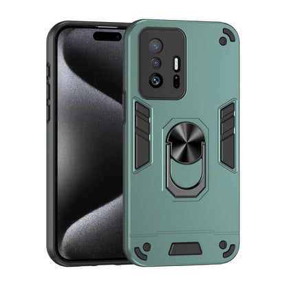 Xiaomi 11T Shockproof Metal Ring Holder Phone Case with 360 degrees Rotating Kickstand, Ultra Slim Protective Cover, Raised Camera Guard, PC Silicone Armour Shell, Anti-Scratch Back & Edge Protection