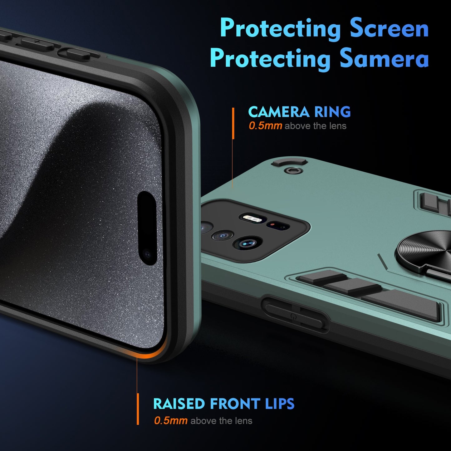 Xiaomi 11T Shockproof Metal Ring Holder Phone Case with 360 degrees Rotating Kickstand, Ultra Slim Protective Cover, Raised Camera Guard, PC Silicone Armour Shell, Anti-Scratch Back & Edge Protection