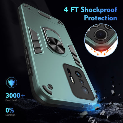 Xiaomi 11T Shockproof Metal Ring Holder Phone Case with 360 degrees Rotating Kickstand, Ultra Slim Protective Cover, Raised Camera Guard, PC Silicone Armour Shell, Anti-Scratch Back & Edge Protection
