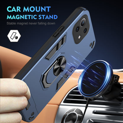 Xiaomi Mi 11 Lite Shockproof Metal Ring Holder Phone Case with 360 degrees Rotating Kickstand, Ultra Slim Protective Cover, Raised Camera Guard, PC Silicone Armour Shell, Anti-Scratch Back & Edge Protection