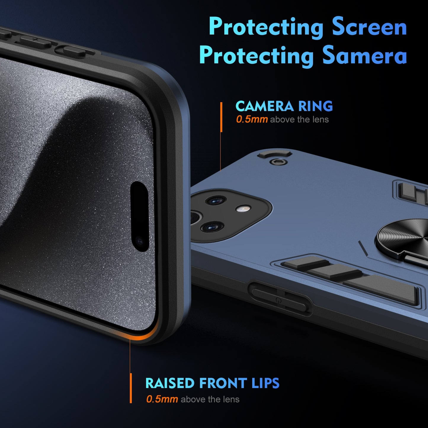 Xiaomi Mi 11 Lite Shockproof Metal Ring Holder Phone Case with 360 degrees Rotating Kickstand, Ultra Slim Protective Cover, Raised Camera Guard, PC Silicone Armour Shell, Anti-Scratch Back & Edge Protection