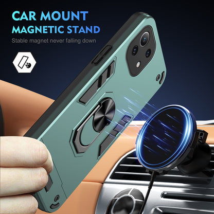 Xiaomi Mi 11 Lite Shockproof Metal Ring Holder Phone Case with 360 degrees Rotating Kickstand, Ultra Slim Protective Cover, Raised Camera Guard, PC Silicone Armour Shell, Anti-Scratch Back & Edge Protection