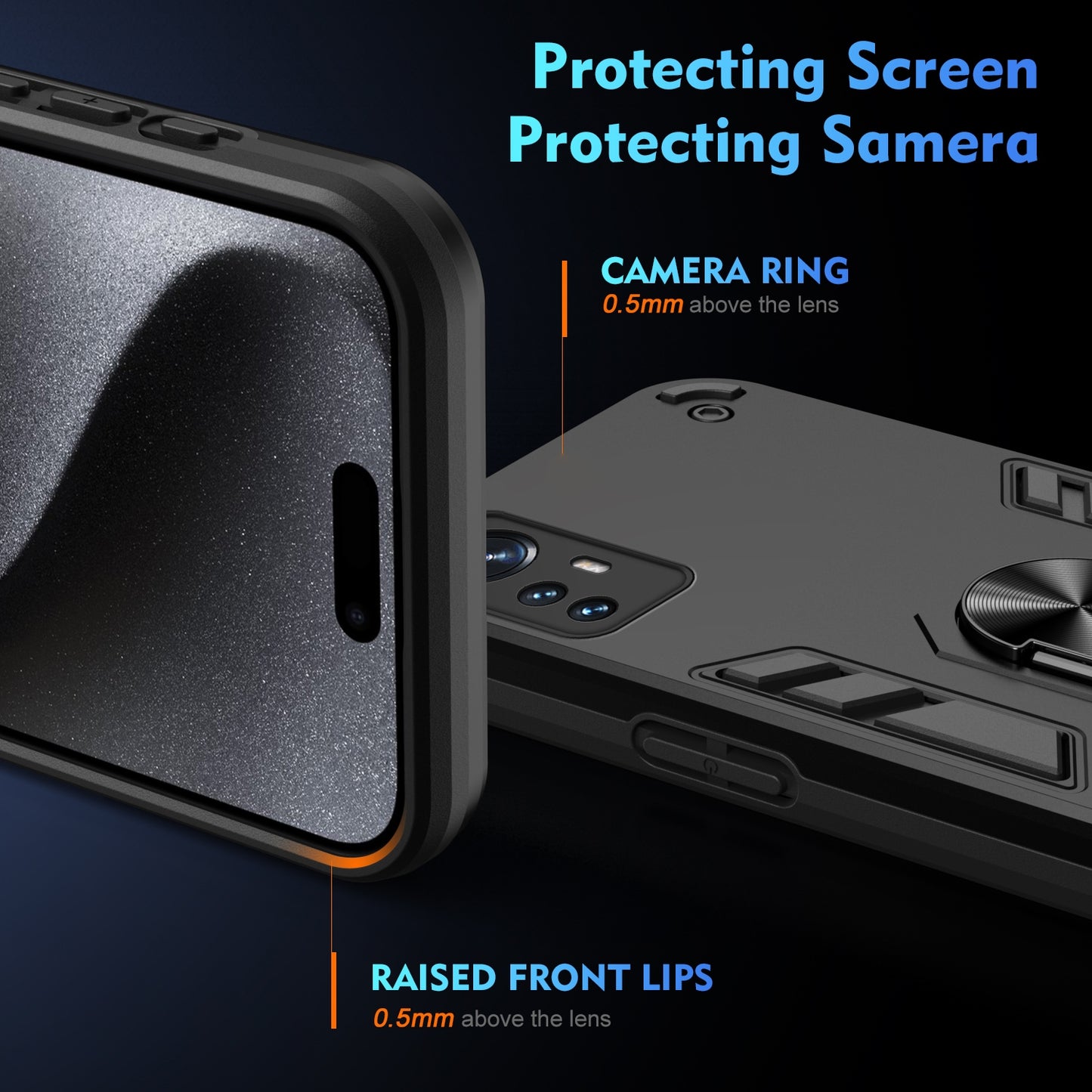 Xiaomi 12 Shockproof Metal Ring Holder Phone Case with 360 degrees Rotating Kickstand, Ultra Slim Protective Cover, Raised Camera Guard, PC Silicone Armour Shell, Anti-Scratch Back & Edge Protection