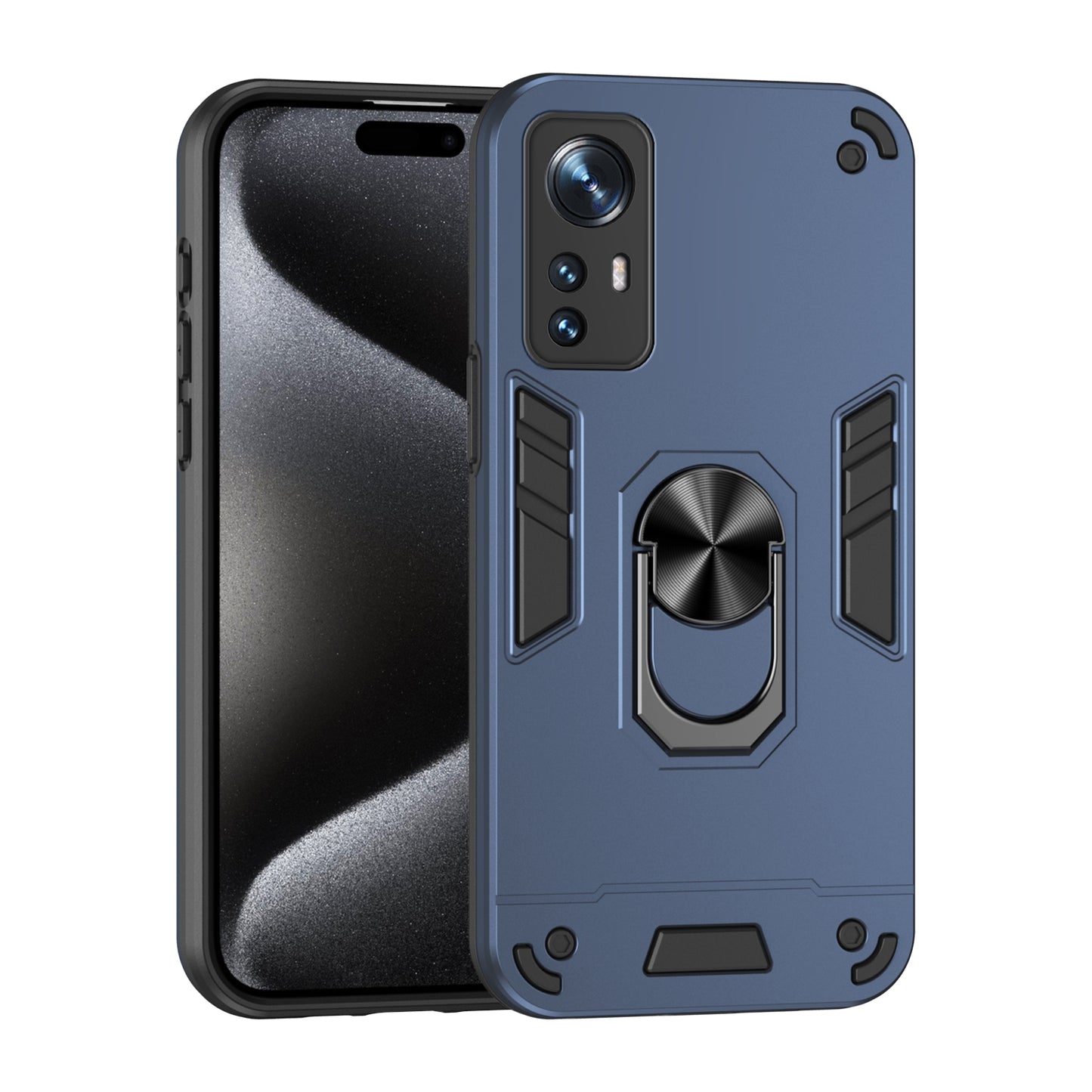 Xiaomi 12 Shockproof Metal Ring Holder Phone Case with 360 degrees Rotating Kickstand, Ultra Slim Protective Cover, Raised Camera Guard, PC Silicone Armour Shell, Anti-Scratch Back & Edge Protection