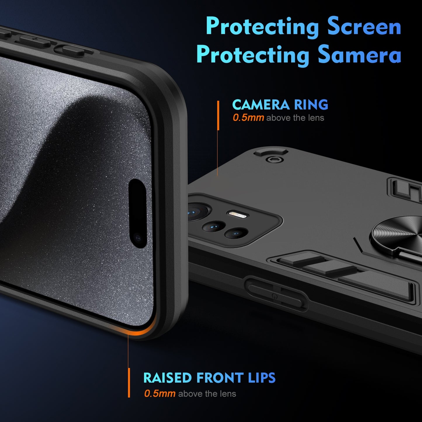 Xiaomi 12 Lite Shockproof Metal Ring Holder Phone Case with 360 degrees Rotating Kickstand, Ultra Slim Protective Cover, Raised Camera Guard, PC Silicone Armour Shell, Anti-Scratch Back & Edge Protection