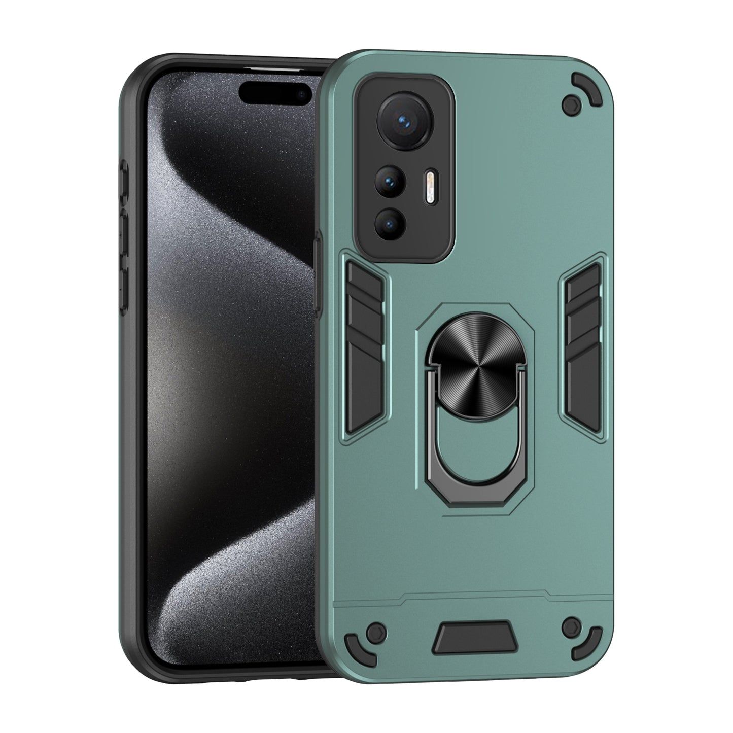 Xiaomi 12 Lite Shockproof Metal Ring Holder Phone Case with 360 degrees Rotating Kickstand, Ultra Slim Protective Cover, Raised Camera Guard, PC Silicone Armour Shell, Anti-Scratch Back & Edge Protection