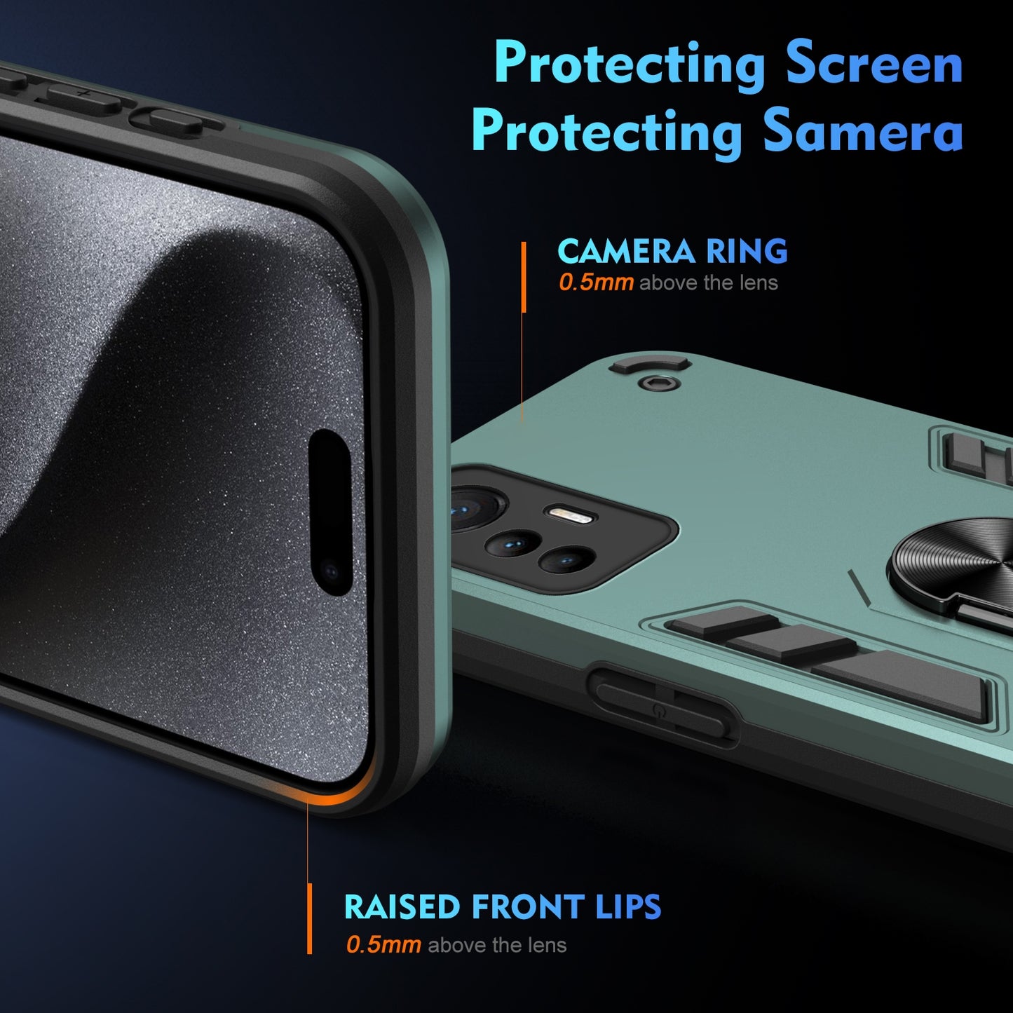 Xiaomi 12 Lite Shockproof Metal Ring Holder Phone Case with 360 degrees Rotating Kickstand, Ultra Slim Protective Cover, Raised Camera Guard, PC Silicone Armour Shell, Anti-Scratch Back & Edge Protection