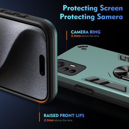 Xiaomi 12 Lite Shockproof Metal Ring Holder Phone Case with 360 degrees Rotating Kickstand, Ultra Slim Protective Cover, Raised Camera Guard, PC Silicone Armour Shell, Anti-Scratch Back & Edge Protection
