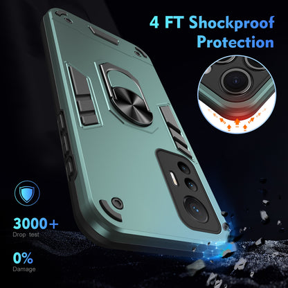 Xiaomi 12 Lite Shockproof Metal Ring Holder Phone Case with 360 degrees Rotating Kickstand, Ultra Slim Protective Cover, Raised Camera Guard, PC Silicone Armour Shell, Anti-Scratch Back & Edge Protection