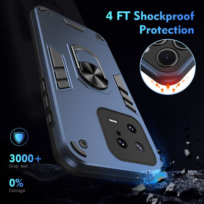 Xiaomi 13 Shockproof Metal Ring Holder Phone Case with 360 degrees Rotating Kickstand, Ultra Slim Protective Cover, Raised Camera Guard, PC Silicone Armour Shell, Anti-Scratch Back & Edge Protection