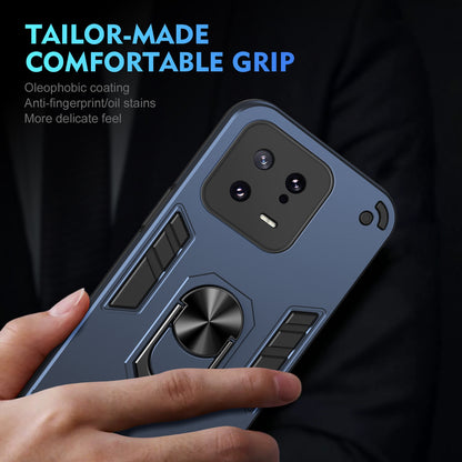 Xiaomi 13 Shockproof Metal Ring Holder Phone Case with 360 degrees Rotating Kickstand, Ultra Slim Protective Cover, Raised Camera Guard, PC Silicone Armour Shell, Anti-Scratch Back & Edge Protection