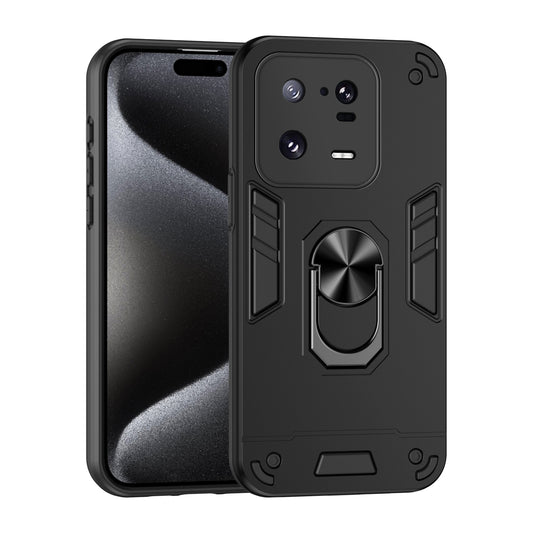Xiaomi 13 Pro Shockproof Metal Ring Holder Phone Case with 360 degrees Rotating Kickstand, Ultra Slim Protective Cover, Raised Camera Guard, PC Silicone Armour Shell, Anti-Scratch Back & Edge Protection
