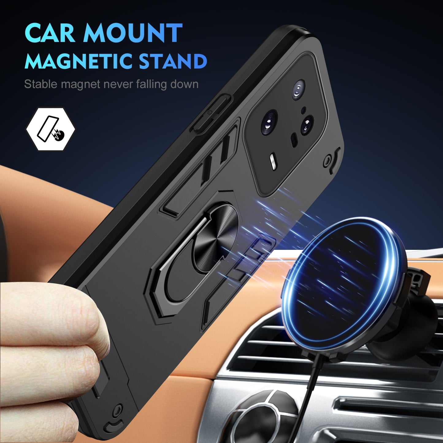 Xiaomi 13 Pro Shockproof Metal Ring Holder Phone Case with 360 degrees Rotating Kickstand, Ultra Slim Protective Cover, Raised Camera Guard, PC Silicone Armour Shell, Anti-Scratch Back & Edge Protection