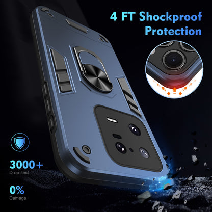 Xiaomi 13 Pro Shockproof Metal Ring Holder Phone Case with 360 degrees Rotating Kickstand, Ultra Slim Protective Cover, Raised Camera Guard, PC Silicone Armour Shell, Anti-Scratch Back & Edge Protection