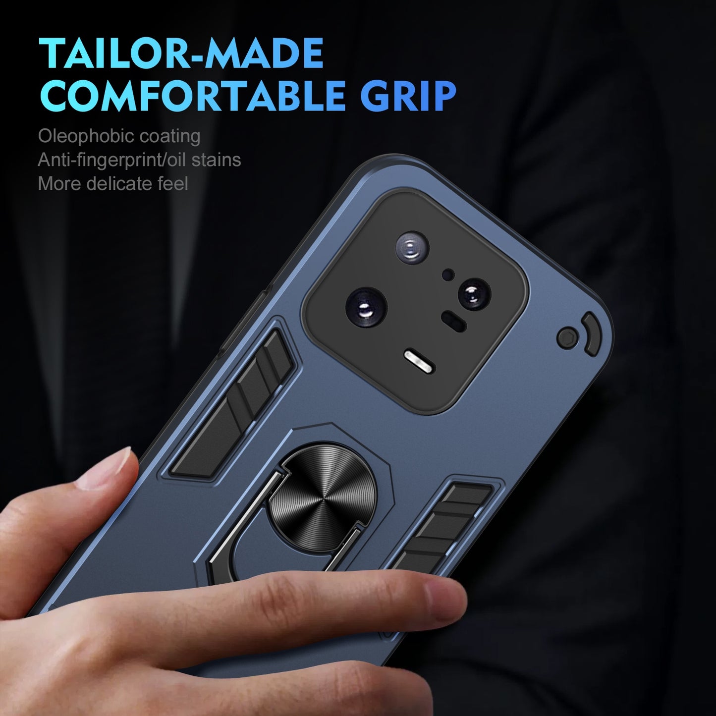 Xiaomi 13 Pro Shockproof Metal Ring Holder Phone Case with 360 degrees Rotating Kickstand, Ultra Slim Protective Cover, Raised Camera Guard, PC Silicone Armour Shell, Anti-Scratch Back & Edge Protection