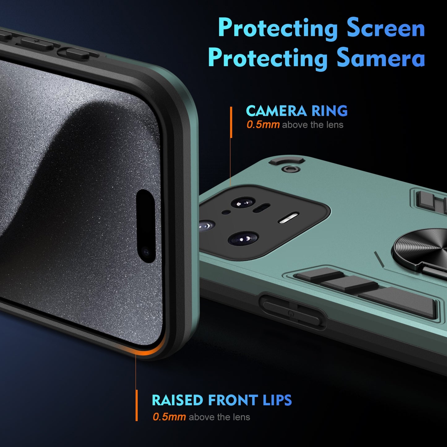 Xiaomi 13 Pro Shockproof Metal Ring Holder Phone Case with 360 degrees Rotating Kickstand, Ultra Slim Protective Cover, Raised Camera Guard, PC Silicone Armour Shell, Anti-Scratch Back & Edge Protection