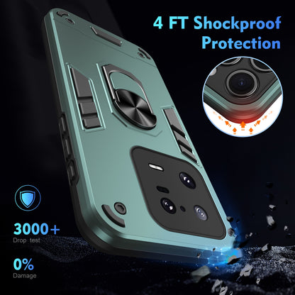 Xiaomi 13 Pro Shockproof Metal Ring Holder Phone Case with 360 degrees Rotating Kickstand, Ultra Slim Protective Cover, Raised Camera Guard, PC Silicone Armour Shell, Anti-Scratch Back & Edge Protection