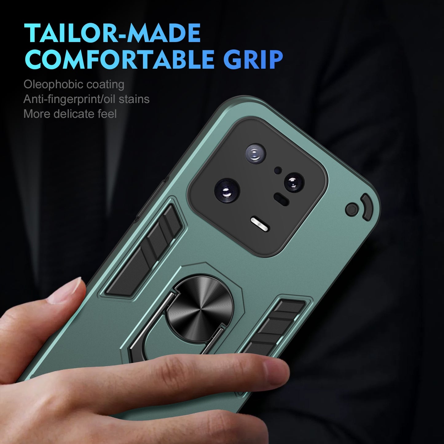 Xiaomi 13 Pro Shockproof Metal Ring Holder Phone Case with 360 degrees Rotating Kickstand, Ultra Slim Protective Cover, Raised Camera Guard, PC Silicone Armour Shell, Anti-Scratch Back & Edge Protection