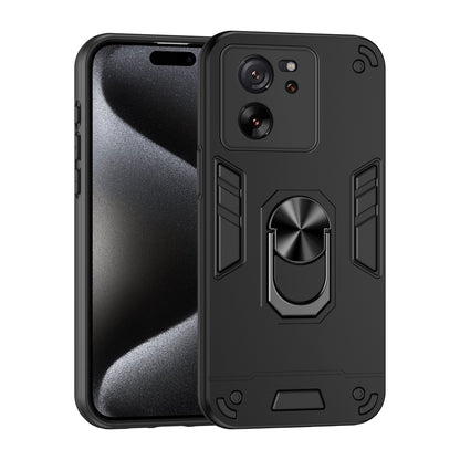 Xiaomi 13T Shockproof Metal Ring Holder Phone Case with 360 degrees Rotating Kickstand, Ultra Slim Protective Cover, Raised Camera Guard, PC Silicone Armour Shell, Anti-Scratch Back & Edge Protection