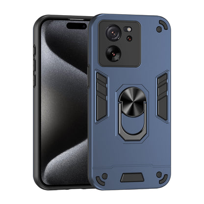 Xiaomi 13T Shockproof Metal Ring Holder Phone Case with 360 degrees Rotating Kickstand, Ultra Slim Protective Cover, Raised Camera Guard, PC Silicone Armour Shell, Anti-Scratch Back & Edge Protection