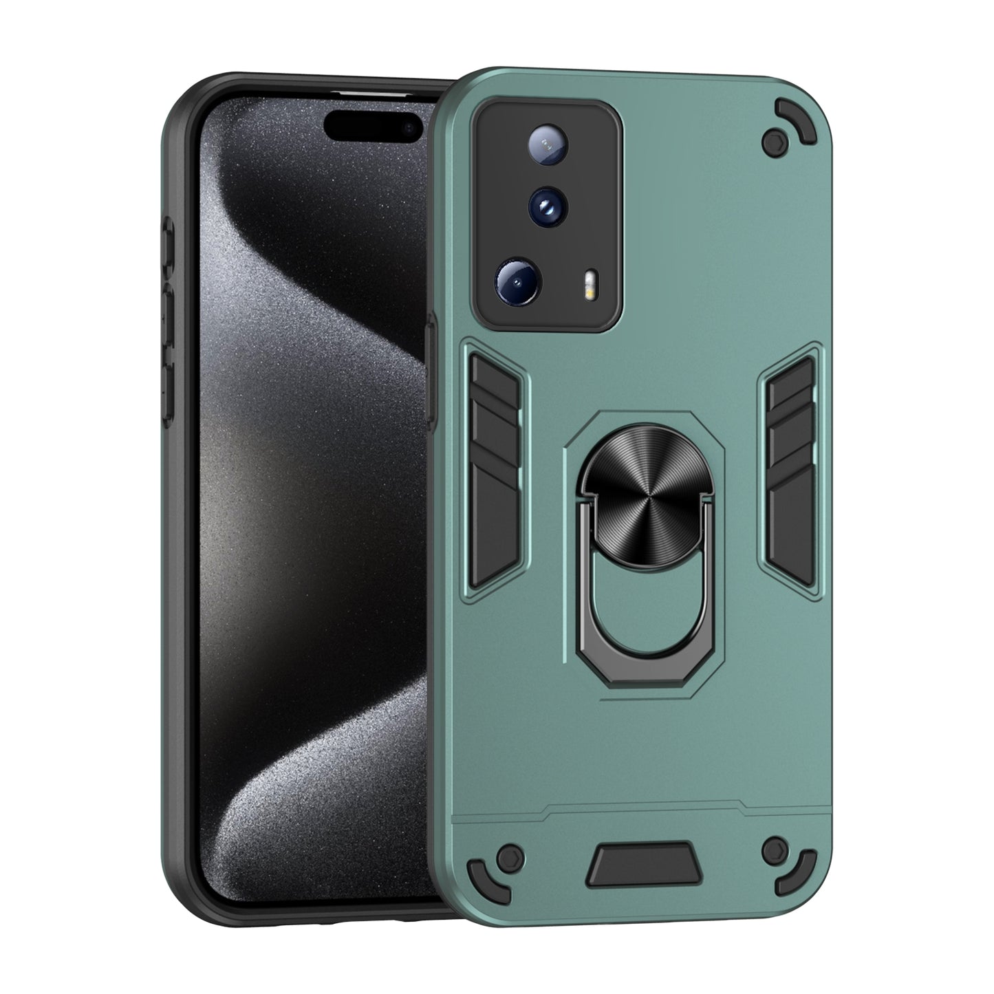Xiaomi 13 Lite Shockproof Metal Ring Holder Phone Case with 360 degrees Rotating Kickstand, Ultra Slim Protective Cover, Raised Camera Guard, PC Silicone Armour Shell, Anti-Scratch Back & Edge Protection