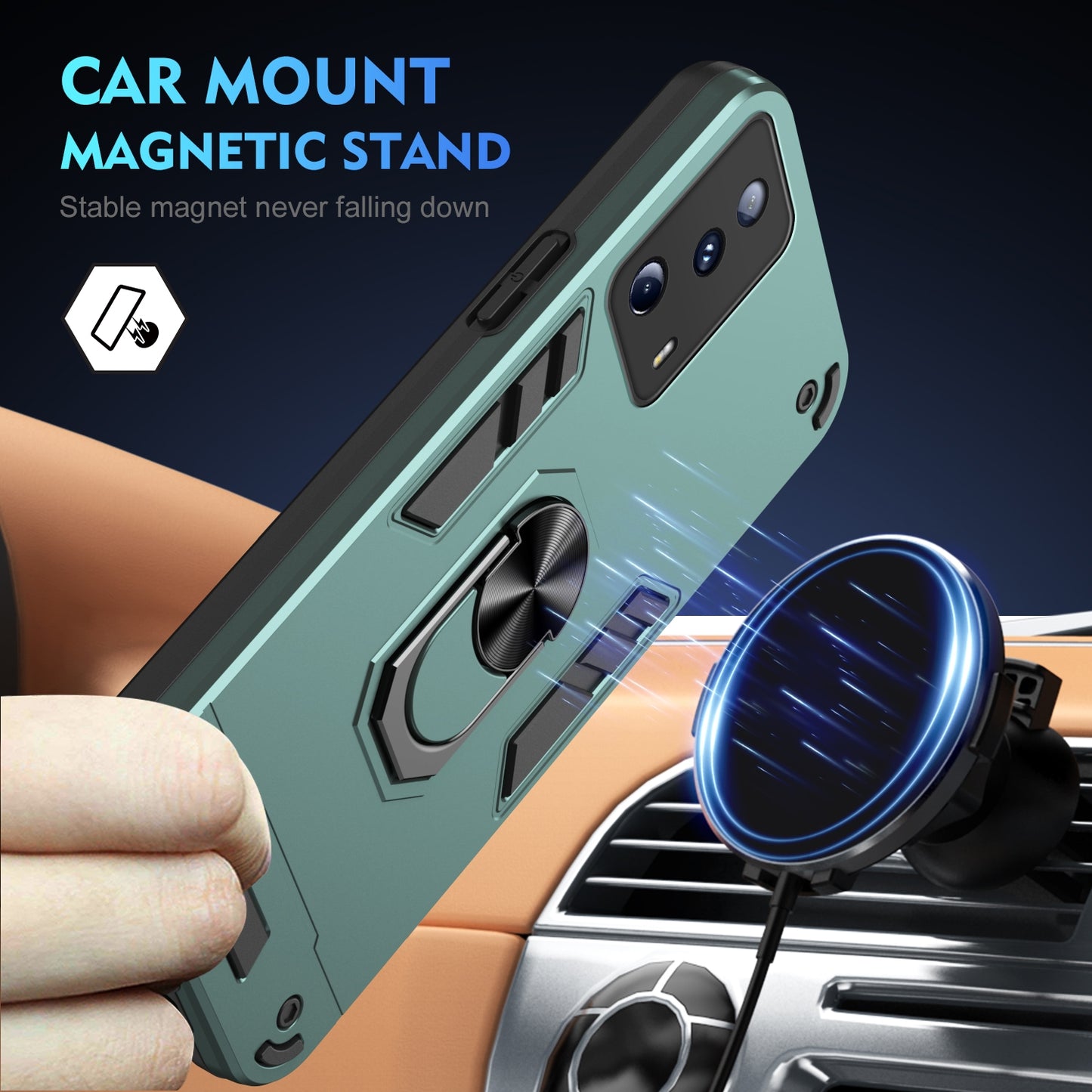 Xiaomi 13 Lite Shockproof Metal Ring Holder Phone Case with 360 degrees Rotating Kickstand, Ultra Slim Protective Cover, Raised Camera Guard, PC Silicone Armour Shell, Anti-Scratch Back & Edge Protection