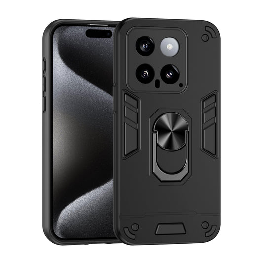 Xiaomi 14 Shockproof Metal Ring Holder Phone Case with 360 degrees Rotating Kickstand, Ultra Slim Protective Cover, Raised Camera Guard, PC Silicone Armour Shell, Anti-Scratch Back & Edge Protection