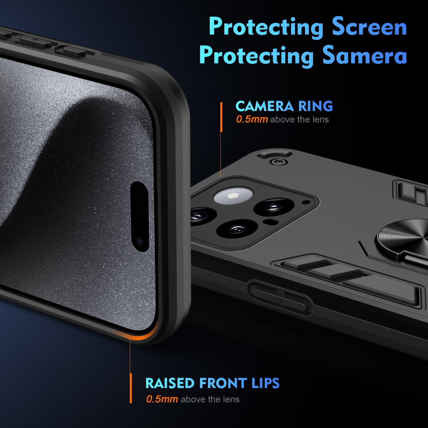 Xiaomi 14 Shockproof Metal Ring Holder Phone Case with 360 degrees Rotating Kickstand, Ultra Slim Protective Cover, Raised Camera Guard, PC Silicone Armour Shell, Anti-Scratch Back & Edge Protection