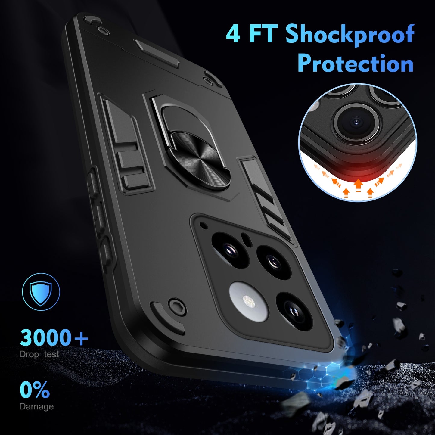 Xiaomi 14 Shockproof Metal Ring Holder Phone Case with 360 degrees Rotating Kickstand, Ultra Slim Protective Cover, Raised Camera Guard, PC Silicone Armour Shell, Anti-Scratch Back & Edge Protection