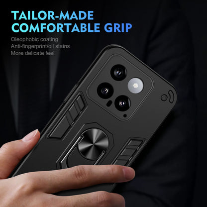 Xiaomi 14 Shockproof Metal Ring Holder Phone Case with 360 degrees Rotating Kickstand, Ultra Slim Protective Cover, Raised Camera Guard, PC Silicone Armour Shell, Anti-Scratch Back & Edge Protection