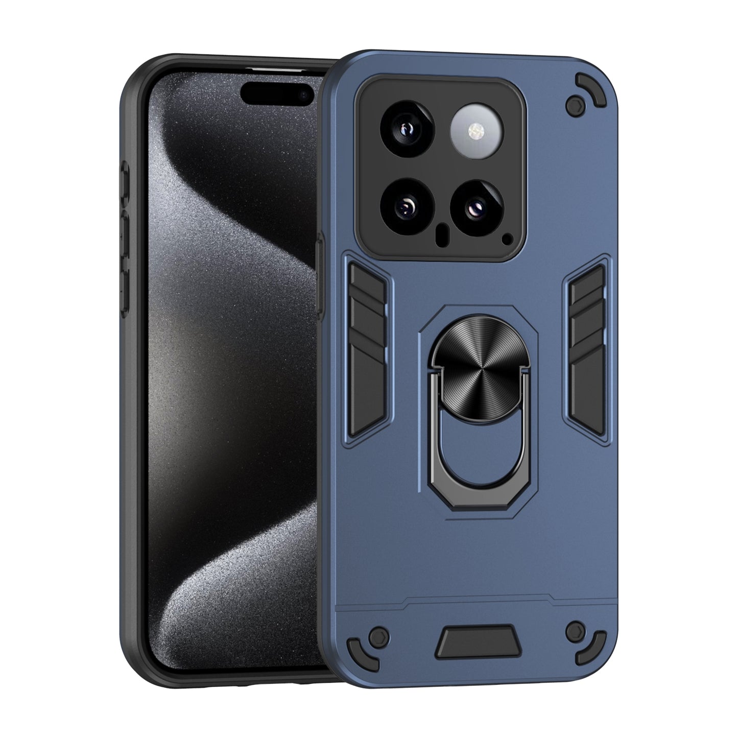 Xiaomi 14 Shockproof Metal Ring Holder Phone Case with 360 degrees Rotating Kickstand, Ultra Slim Protective Cover, Raised Camera Guard, PC Silicone Armour Shell, Anti-Scratch Back & Edge Protection