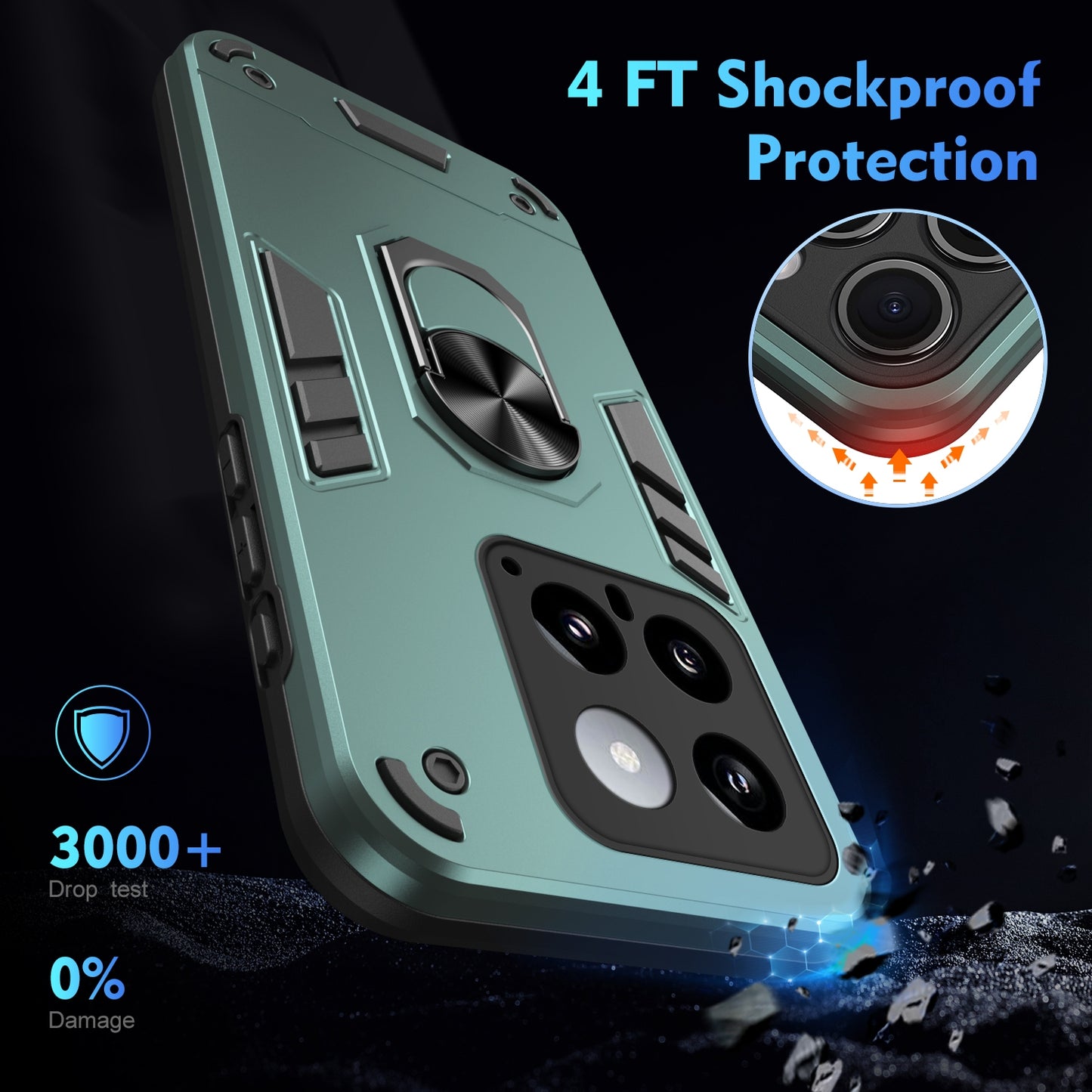 Xiaomi 14 Shockproof Metal Ring Holder Phone Case with 360 degrees Rotating Kickstand, Ultra Slim Protective Cover, Raised Camera Guard, PC Silicone Armour Shell, Anti-Scratch Back & Edge Protection