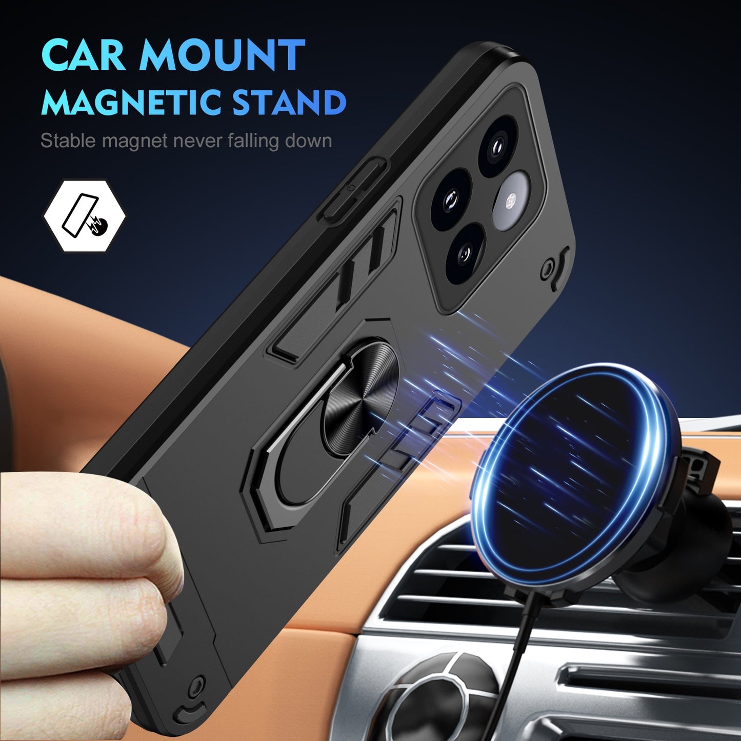 Xiaomi 14 Pro Shockproof Metal Ring Holder Phone Case with 360 degrees Rotating Kickstand, Ultra Slim Protective Cover, Raised Camera Guard, PC Silicone Armour Shell, Anti-Scratch Back & Edge Protection