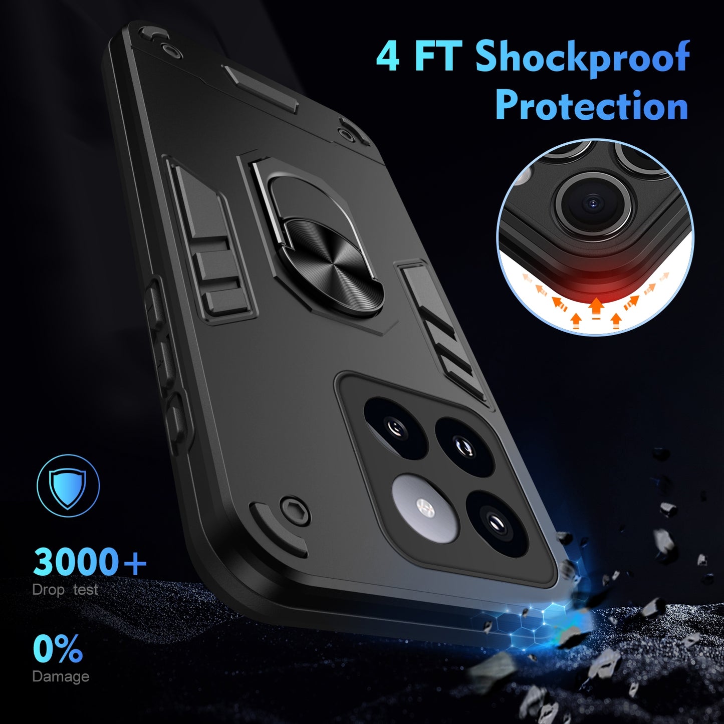 Xiaomi 14 Pro Shockproof Metal Ring Holder Phone Case with 360 degrees Rotating Kickstand, Ultra Slim Protective Cover, Raised Camera Guard, PC Silicone Armour Shell, Anti-Scratch Back & Edge Protection