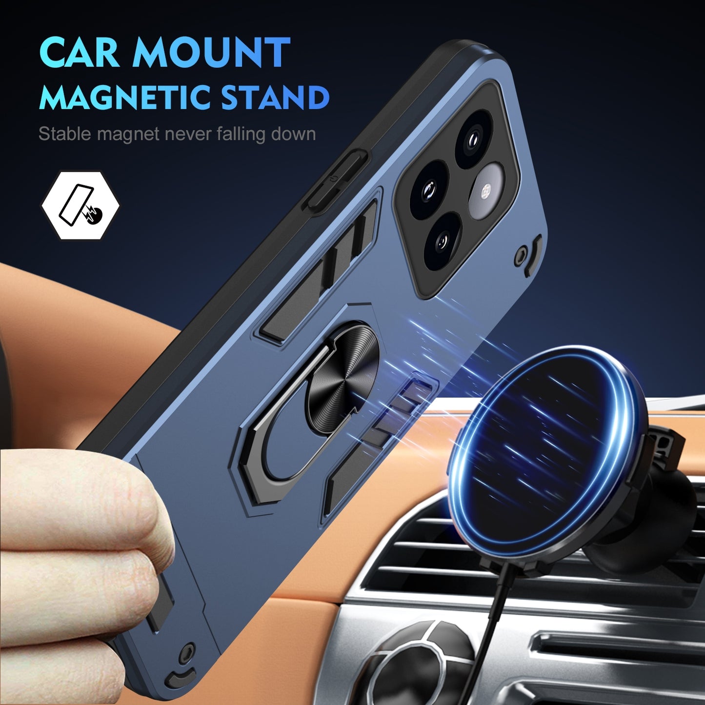 Xiaomi 14 Pro Shockproof Metal Ring Holder Phone Case with 360 degrees Rotating Kickstand, Ultra Slim Protective Cover, Raised Camera Guard, PC Silicone Armour Shell, Anti-Scratch Back & Edge Protection