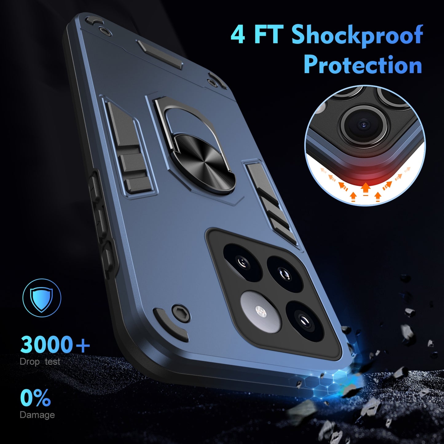 Xiaomi 14 Pro Shockproof Metal Ring Holder Phone Case with 360 degrees Rotating Kickstand, Ultra Slim Protective Cover, Raised Camera Guard, PC Silicone Armour Shell, Anti-Scratch Back & Edge Protection