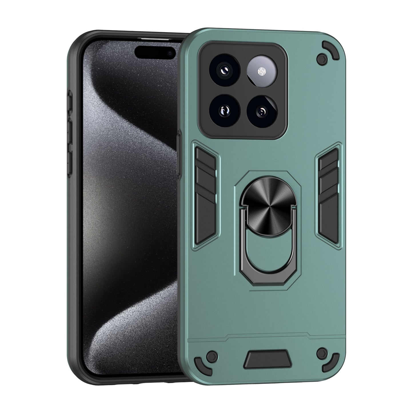 Xiaomi 14 Pro Shockproof Metal Ring Holder Phone Case with 360 degrees Rotating Kickstand, Ultra Slim Protective Cover, Raised Camera Guard, PC Silicone Armour Shell, Anti-Scratch Back & Edge Protection