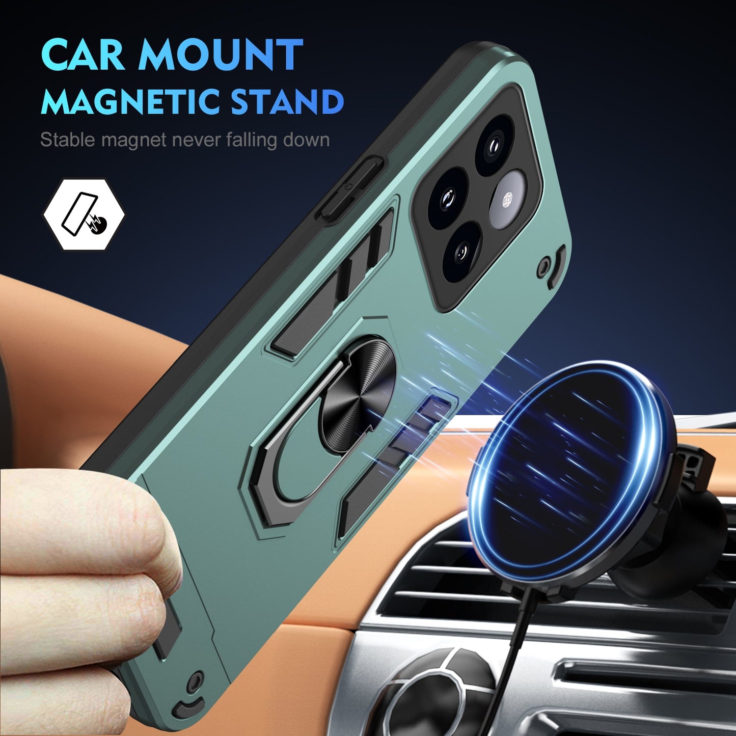 Xiaomi 14 Pro Shockproof Metal Ring Holder Phone Case with 360 degrees Rotating Kickstand, Ultra Slim Protective Cover, Raised Camera Guard, PC Silicone Armour Shell, Anti-Scratch Back & Edge Protection