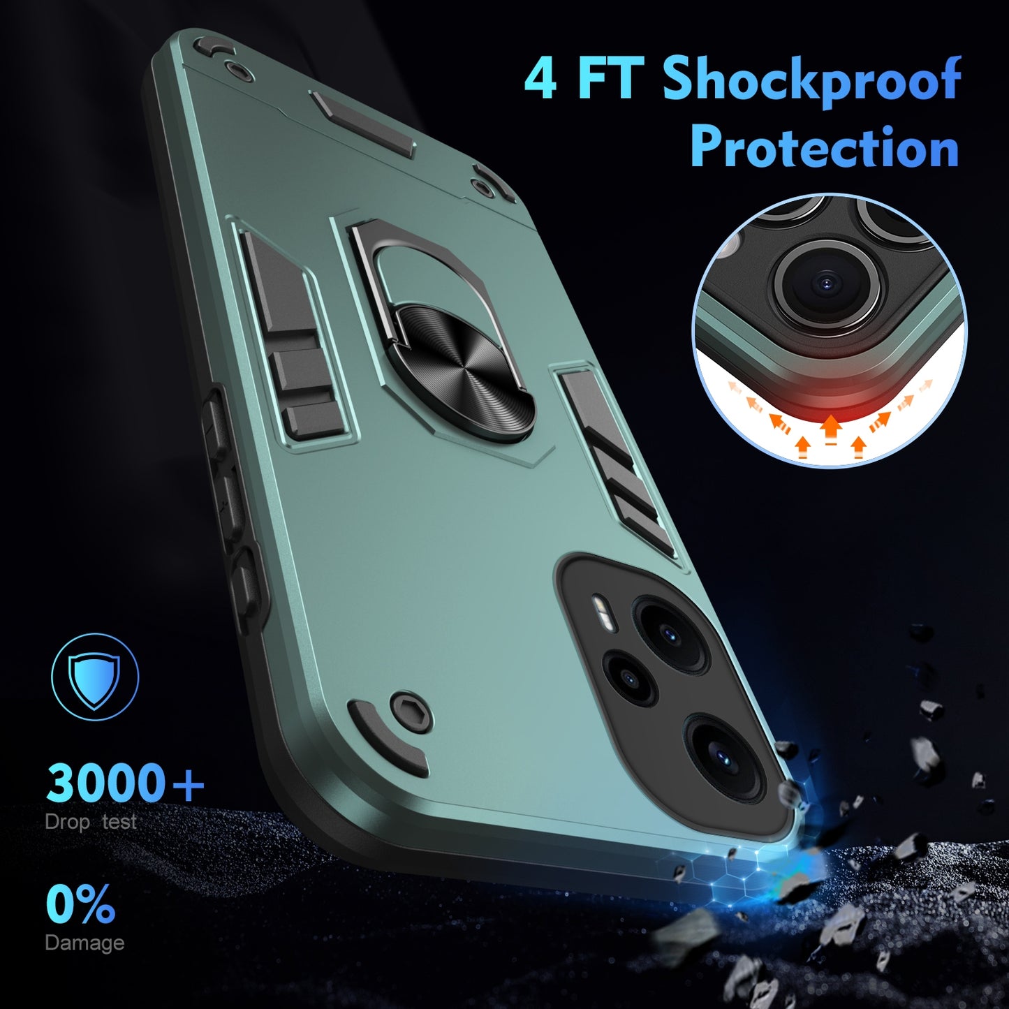 Xiaomi Poco F5 5G Shockproof Metal Ring Holder Phone Case with 360 degrees Rotating Kickstand, Ultra Slim Protective Cover, Raised Camera Guard, PC Silicone Armour Shell, Anti-Scratch Back & Edge Protection