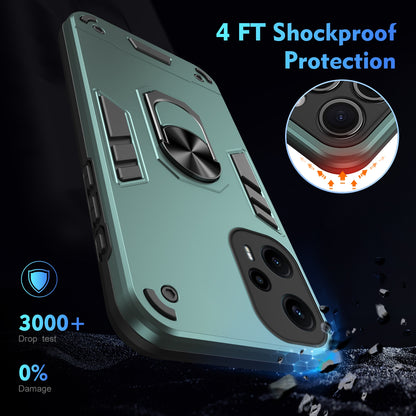 Xiaomi Poco F5 5G Shockproof Metal Ring Holder Phone Case with 360 degrees Rotating Kickstand, Ultra Slim Protective Cover, Raised Camera Guard, PC Silicone Armour Shell, Anti-Scratch Back & Edge Protection