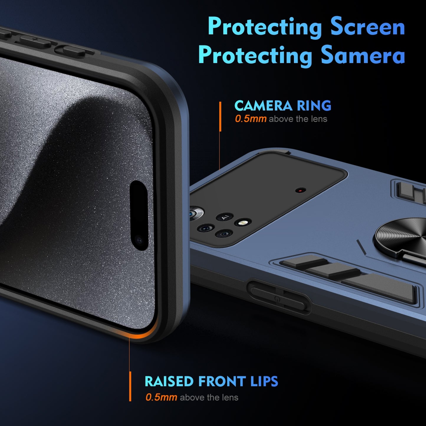 Xiaomi Poco X4 Pro 5G Shockproof Metal Ring Holder Phone Case with 360 degrees Rotating Kickstand, Ultra Slim Protective Cover, Raised Camera Guard, PC Silicone Armour Shell, Anti-Scratch Back & Edge Protection