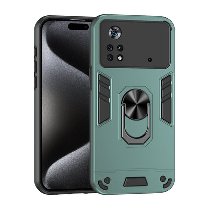 Xiaomi Poco X4 Pro 5G Shockproof Metal Ring Holder Phone Case with 360 degrees Rotating Kickstand, Ultra Slim Protective Cover, Raised Camera Guard, PC Silicone Armour Shell, Anti-Scratch Back & Edge Protection