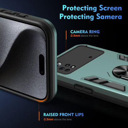 Xiaomi Poco X4 Pro 5G Shockproof Metal Ring Holder Phone Case with 360 degrees Rotating Kickstand, Ultra Slim Protective Cover, Raised Camera Guard, PC Silicone Armour Shell, Anti-Scratch Back & Edge Protection