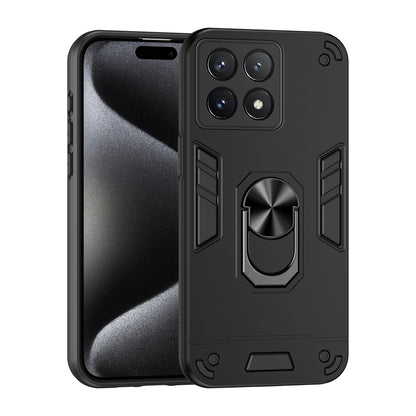 Xiaomi Poco X6 Pro 5G Shockproof Metal Ring Holder Phone Case with 360 degrees Rotating Kickstand, Ultra Slim Protective Cover, Raised Camera Guard, PC Silicone Armour Shell, Anti-Scratch Back & Edge Protection