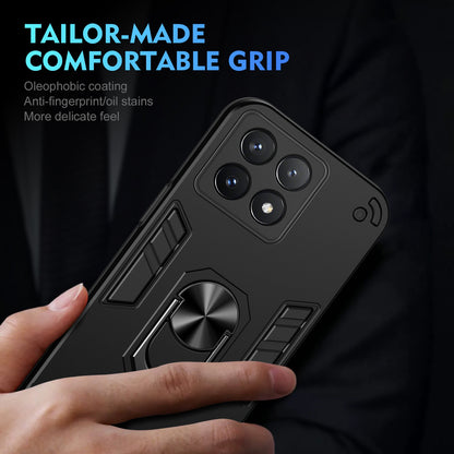 Xiaomi Poco X6 Pro 5G Shockproof Metal Ring Holder Phone Case with 360 degrees Rotating Kickstand, Ultra Slim Protective Cover, Raised Camera Guard, PC Silicone Armour Shell, Anti-Scratch Back & Edge Protection